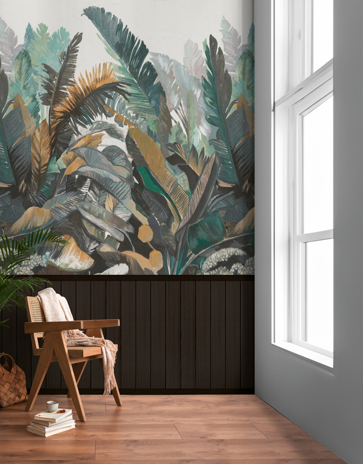 Papier peint panoramique Bananier Soubassement moutarde - Wallpanel d'A.S. Création AMB2 | Réf. AS-398091