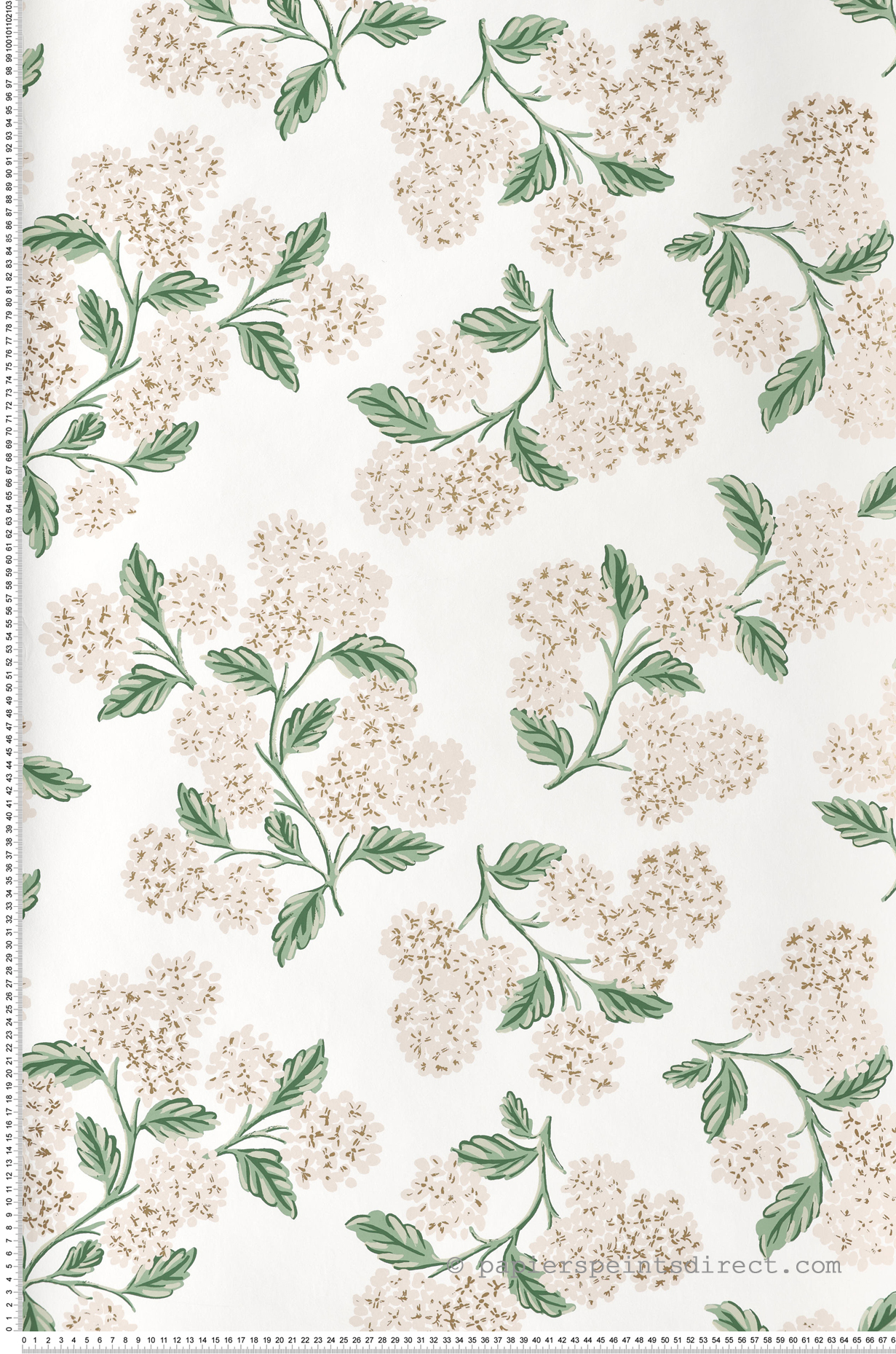 Papier peint Fleur Hydrangea beige rosé doré - Rifle Paper Co. 2 de York (Initiales) | Réf. INI-RP7393