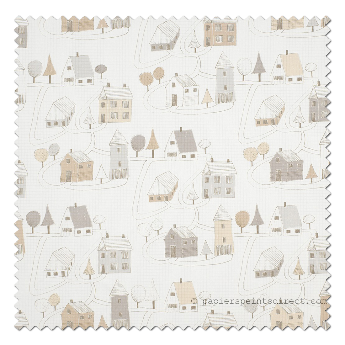 Tissu enfant Village beige/gris - Happy Dreams de Casadéco | Réf. HPDM83251316