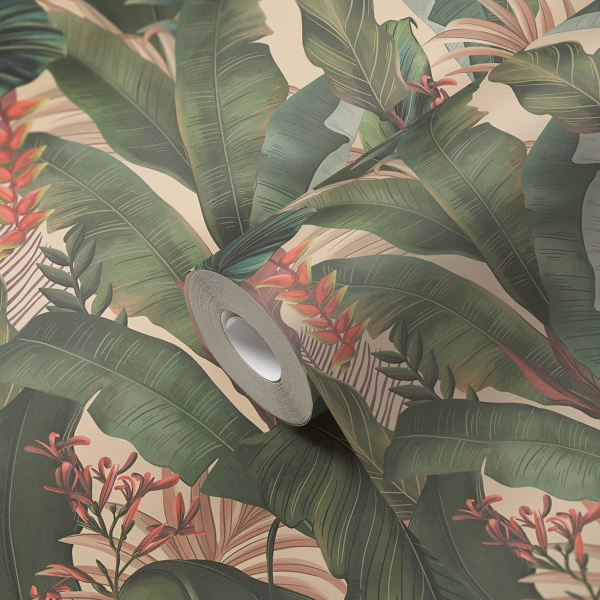 Papier peint Palme Exotique vert beige rosé - Drawn Into Nature de Livingwalls AMB4| Réf. 39435-1