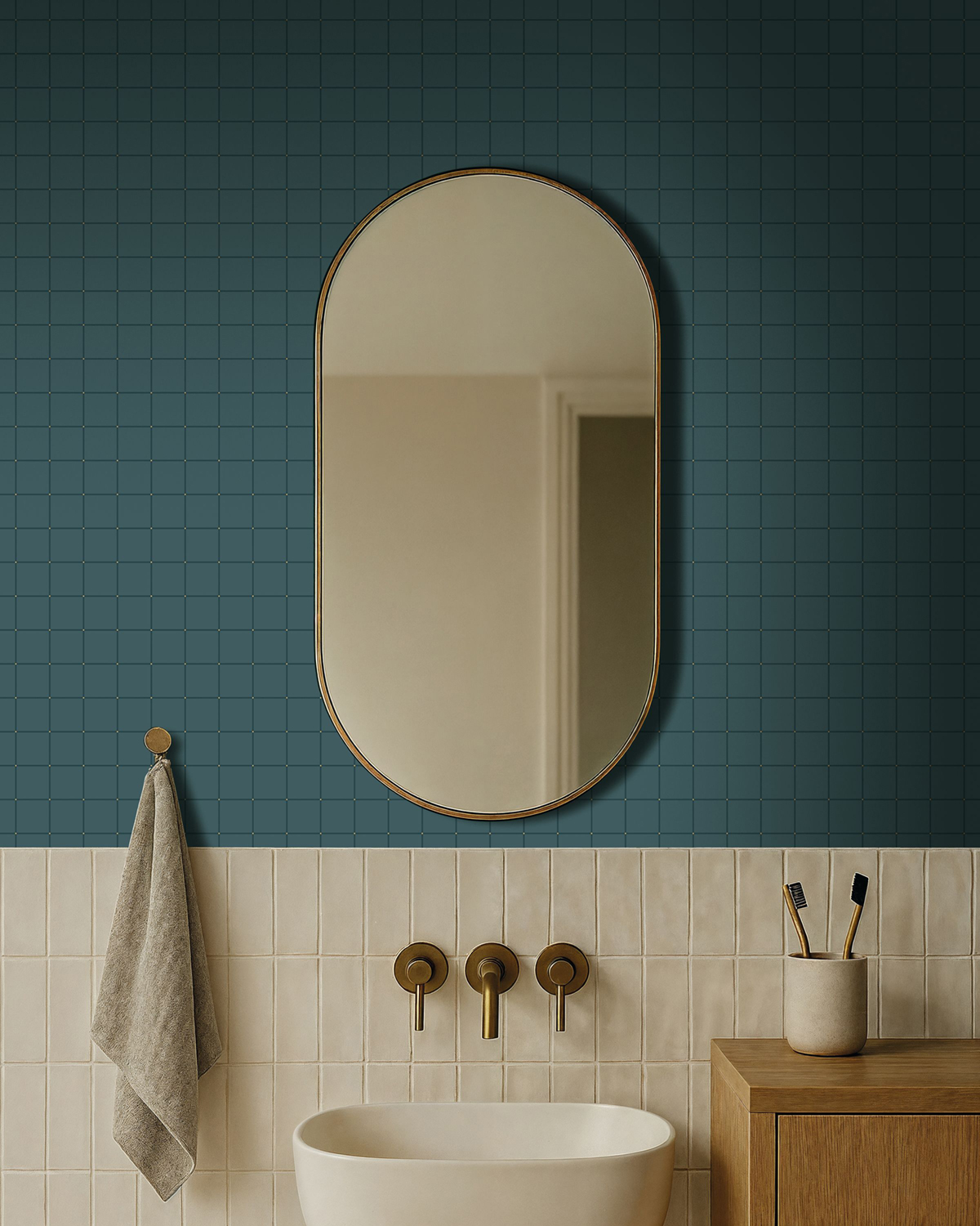 Papier peint Carreaux Minimalistes Alphonse bleu jean doré - Maison Siméon de Casélio | Réf. MSI107426379