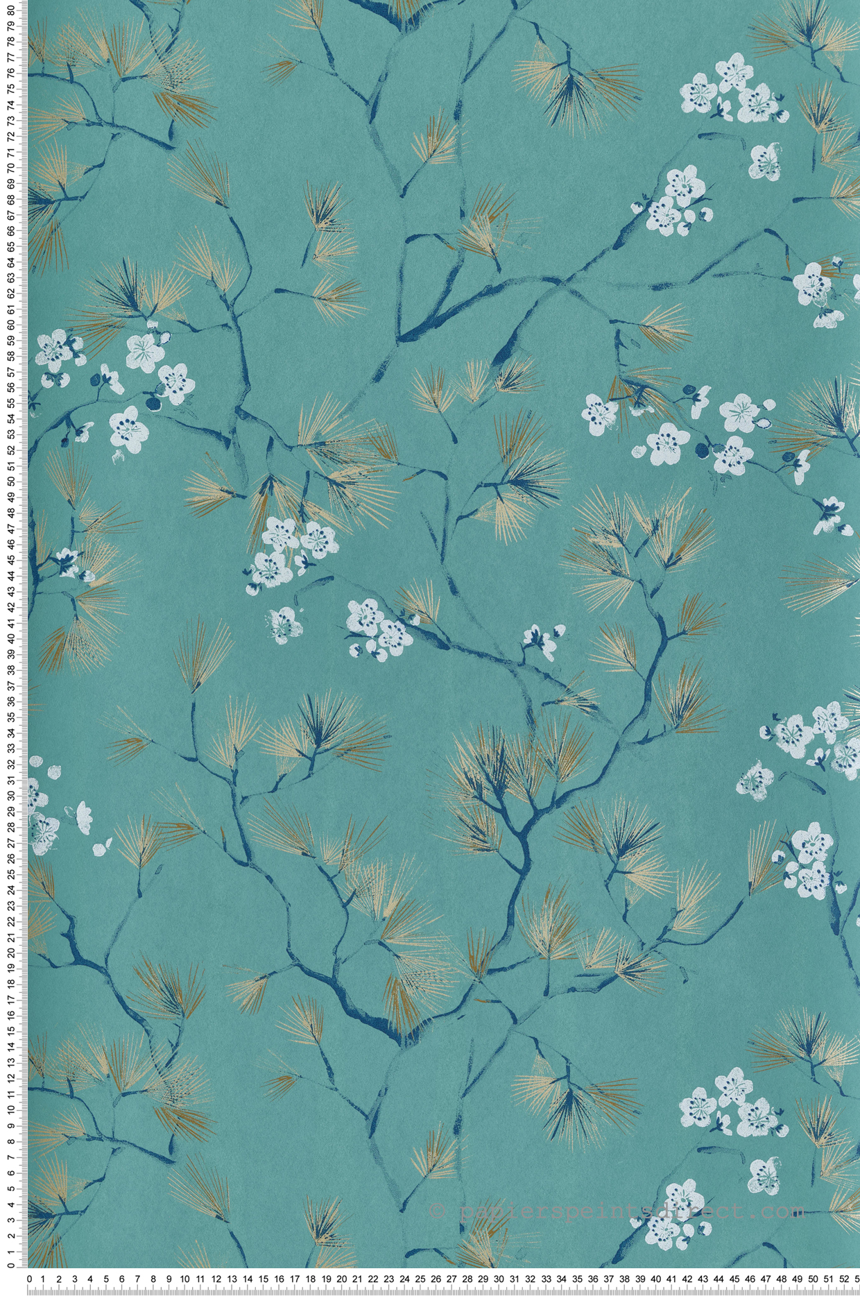 Papier peint Fleurs Japonaise Haru bleu ciel doré - Kimono de Masureel | Réf. MAS-KIM102