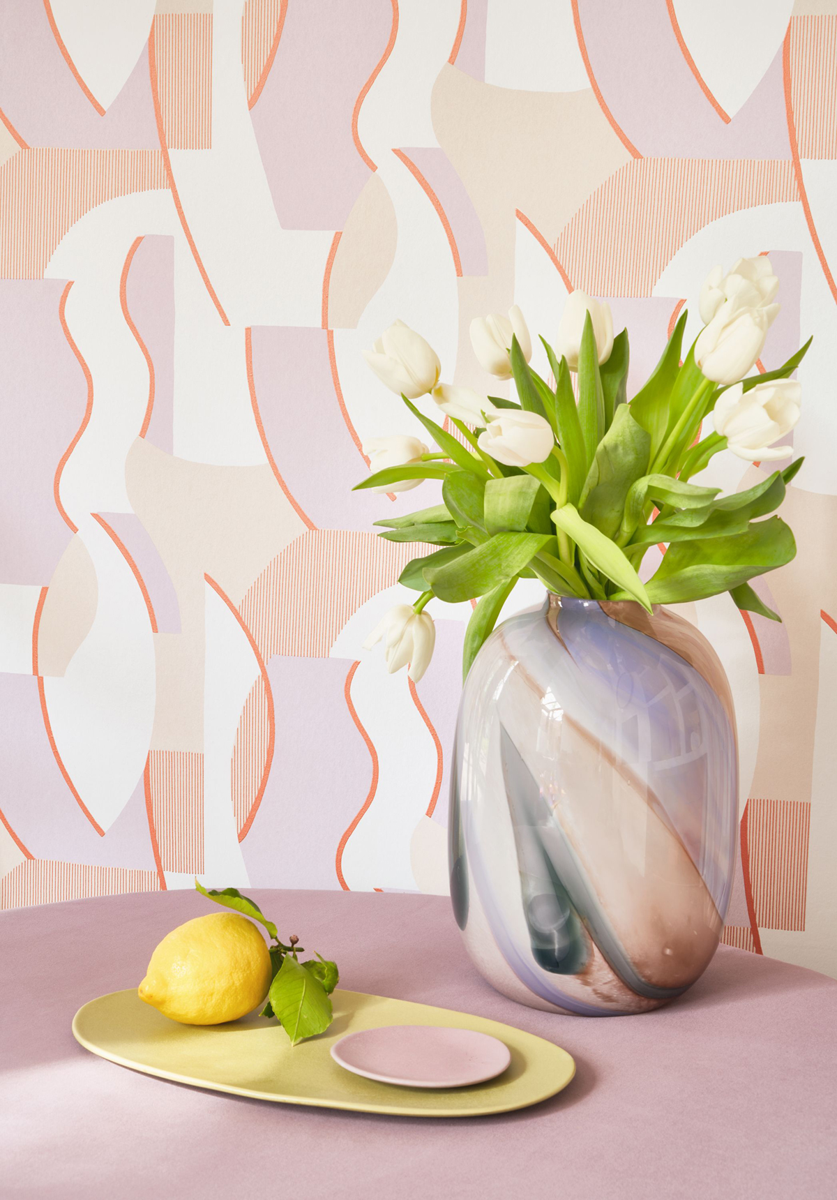 Papier peint Vagues Concept parme corail métallisé - Milano Sixties de Casadéco AMB4| Réf. MISI89335151