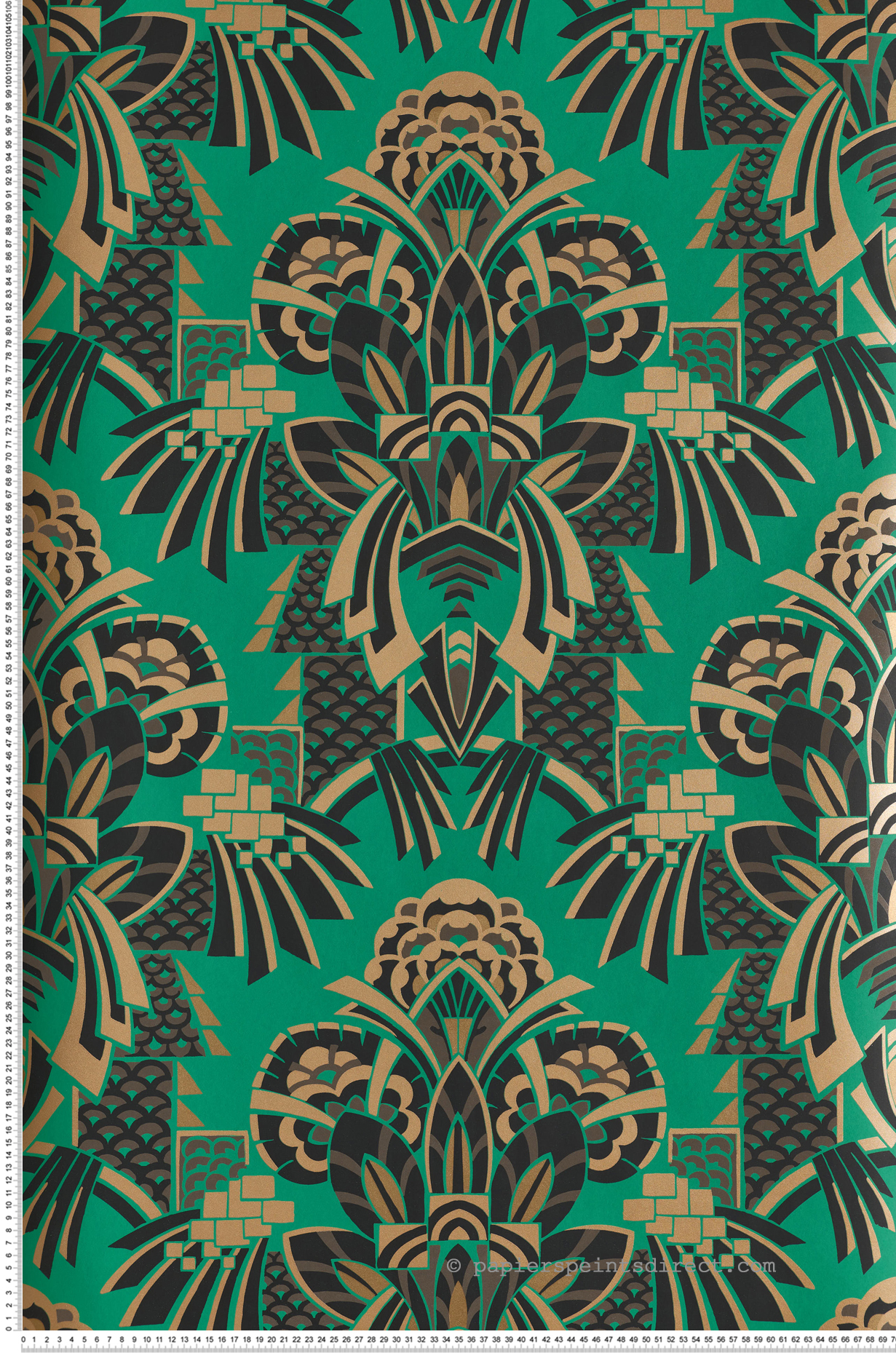 Papier peint Médaillon Baroque Dorothy vert doré - Folies de Masureel | Réf. MAS-FOL701