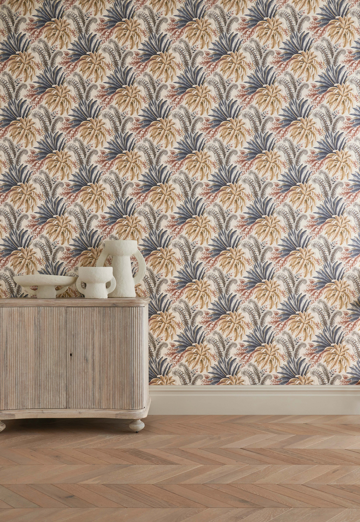 Papier peint Feuillage Paloma Terracotta/Ochre/Steel - Empyrea d'Osborne & Little AMB3 | Réf. OSB-W7614-01