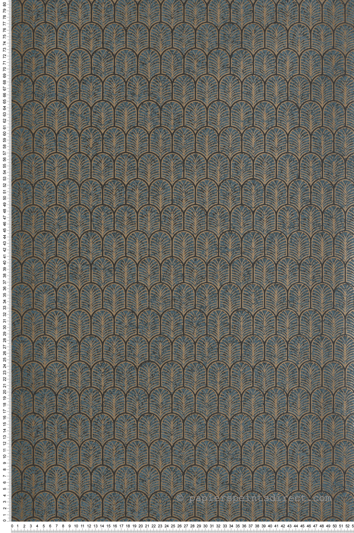 Papier peint Plume Art Déco bleu doré - Unique de Lutèce | Réf. LTC-F-VL6007