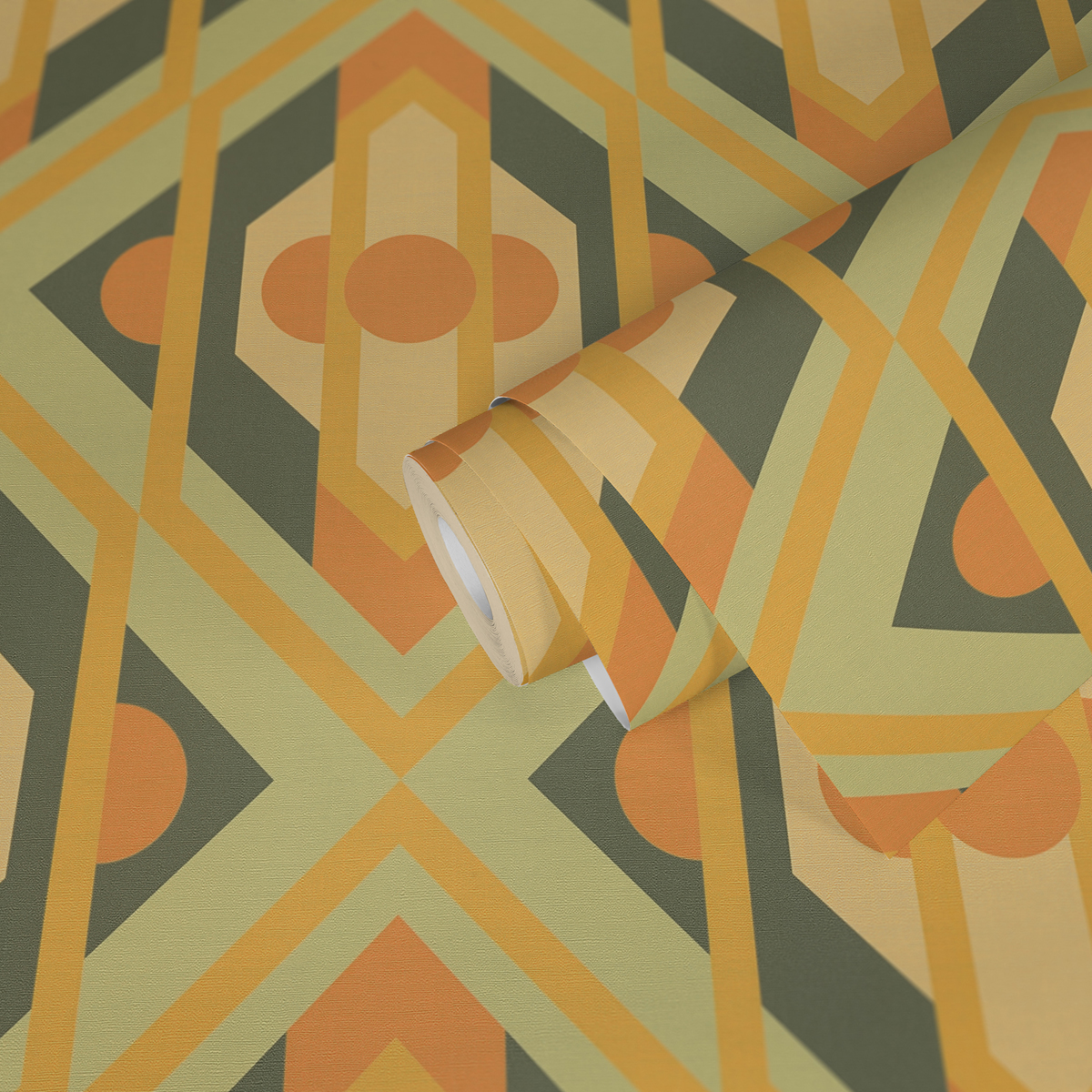 Papier peint Géométrique Vintage vert moutarde - Retro Chic d'A.S. Création | Réf. AS-395312