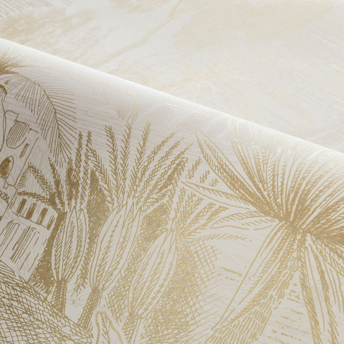 Papier peint Temple Palmier Baharia blanc doré - Bord Du Nil de Casamance | Réf. CAS-76140814