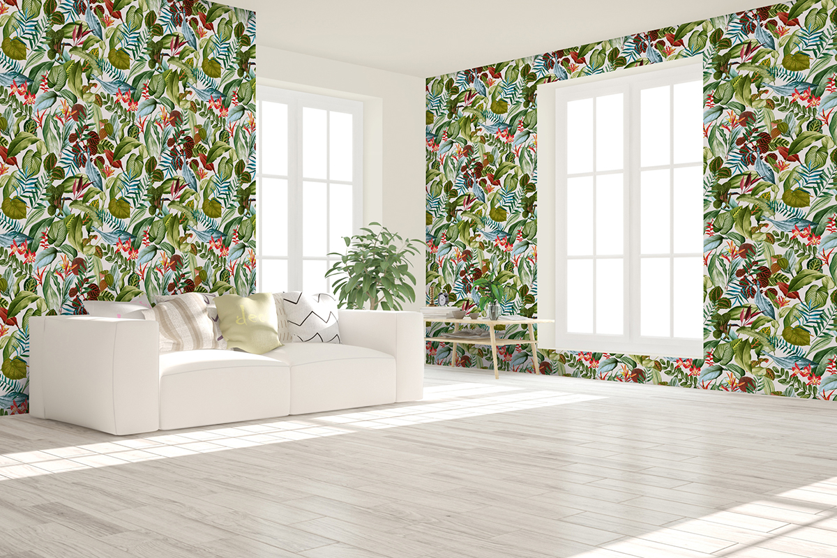 Papier peint Feuillage Tropical Kiribati gris irisé - Moorea de Montecolino | Réf. MC-26740