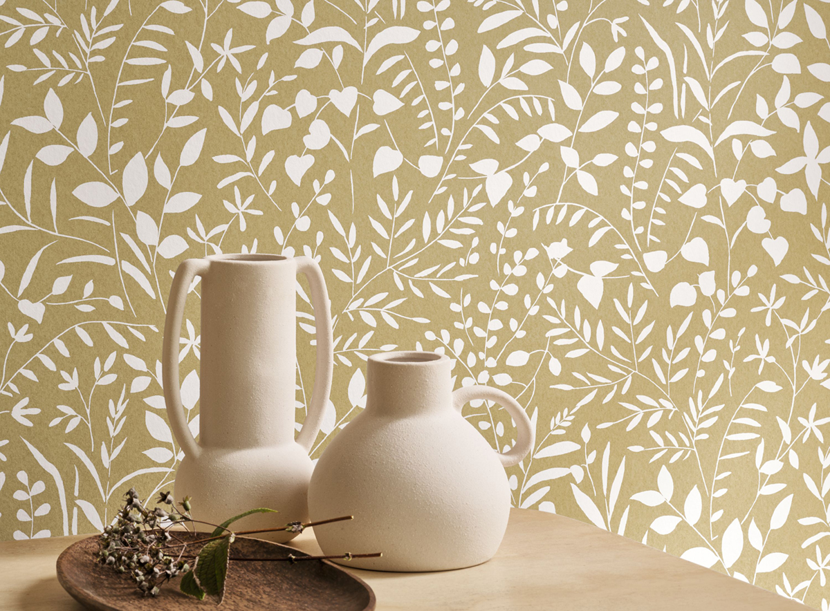 Papier peint Branche Scandinave Bastide vert beige - Echappée Belle de Casadéco AMB2| Réf. ECHA89837414