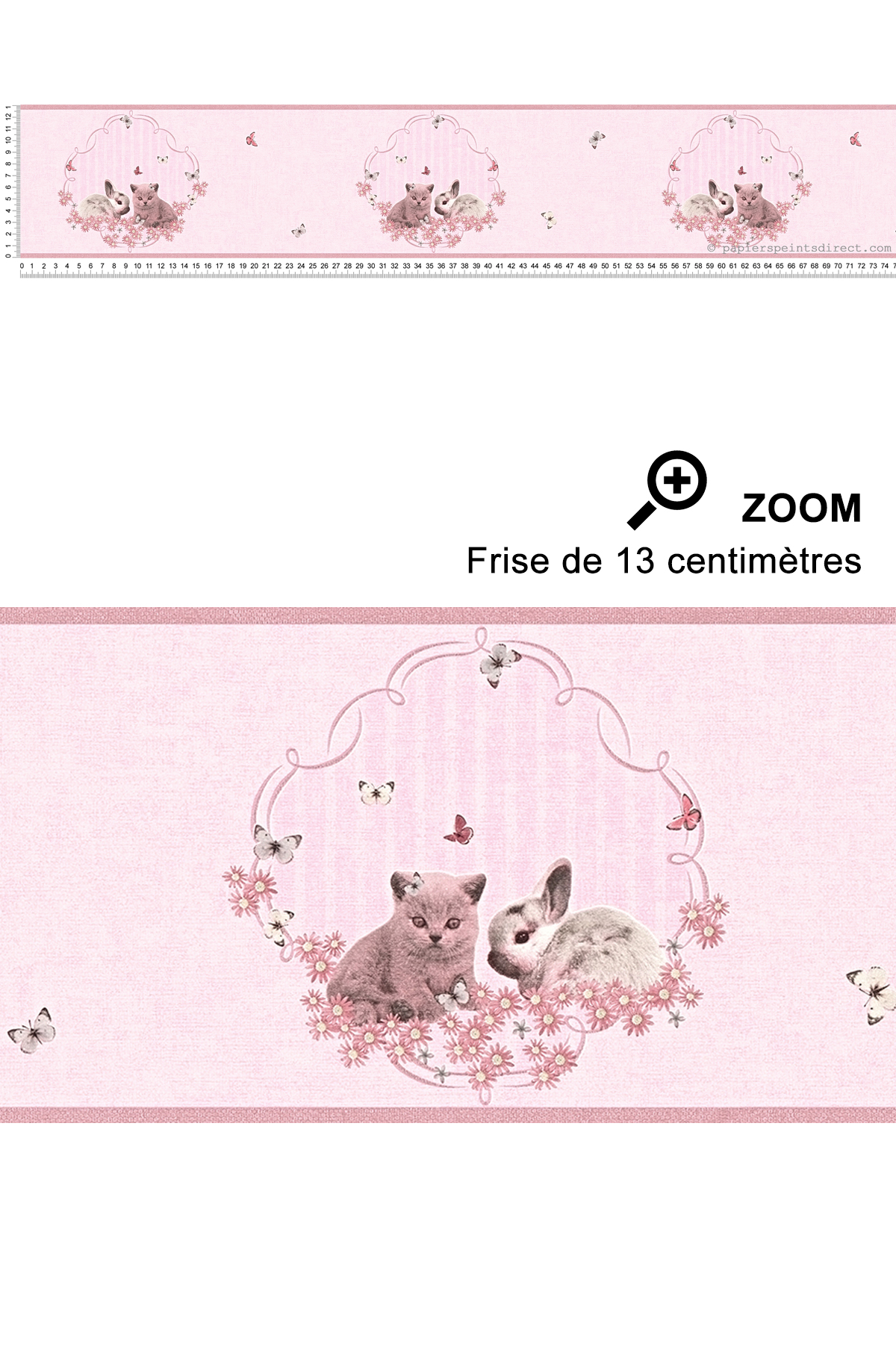 Frise chat et lapin fond rose - Little Stars AS Création | Réf. SP04393