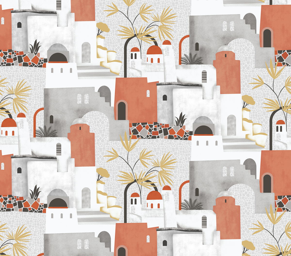 Papier peint panoramique Village Altea terracotta - Panorama 2 de Lutèce | Réf. LTC-PAN1662C