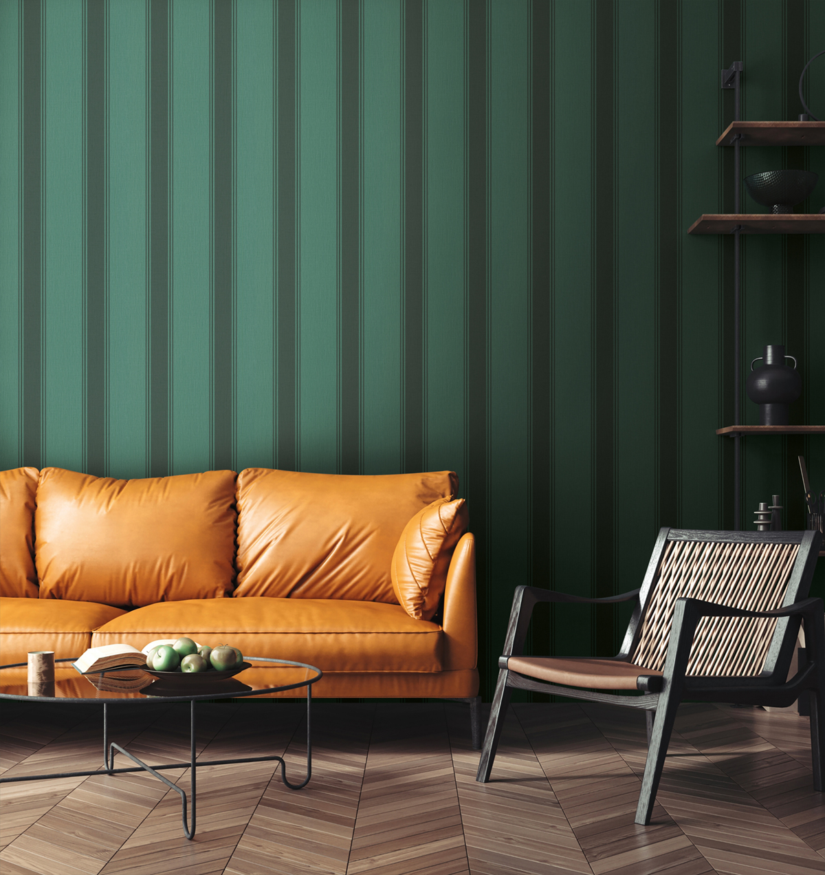 Papier peint Rayures Rétro vert sapin - Metropolis Michalsky 6 de Livingwalls AMB2 | Réf. AS-399834