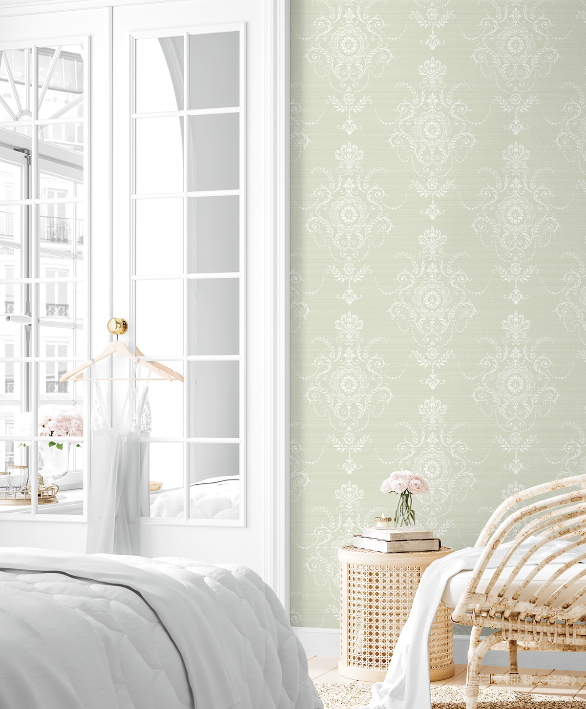 Papier peint Arabesque Baroque vert amande - Alice et Rose de Lutèce | Réf. LTC-VI80104