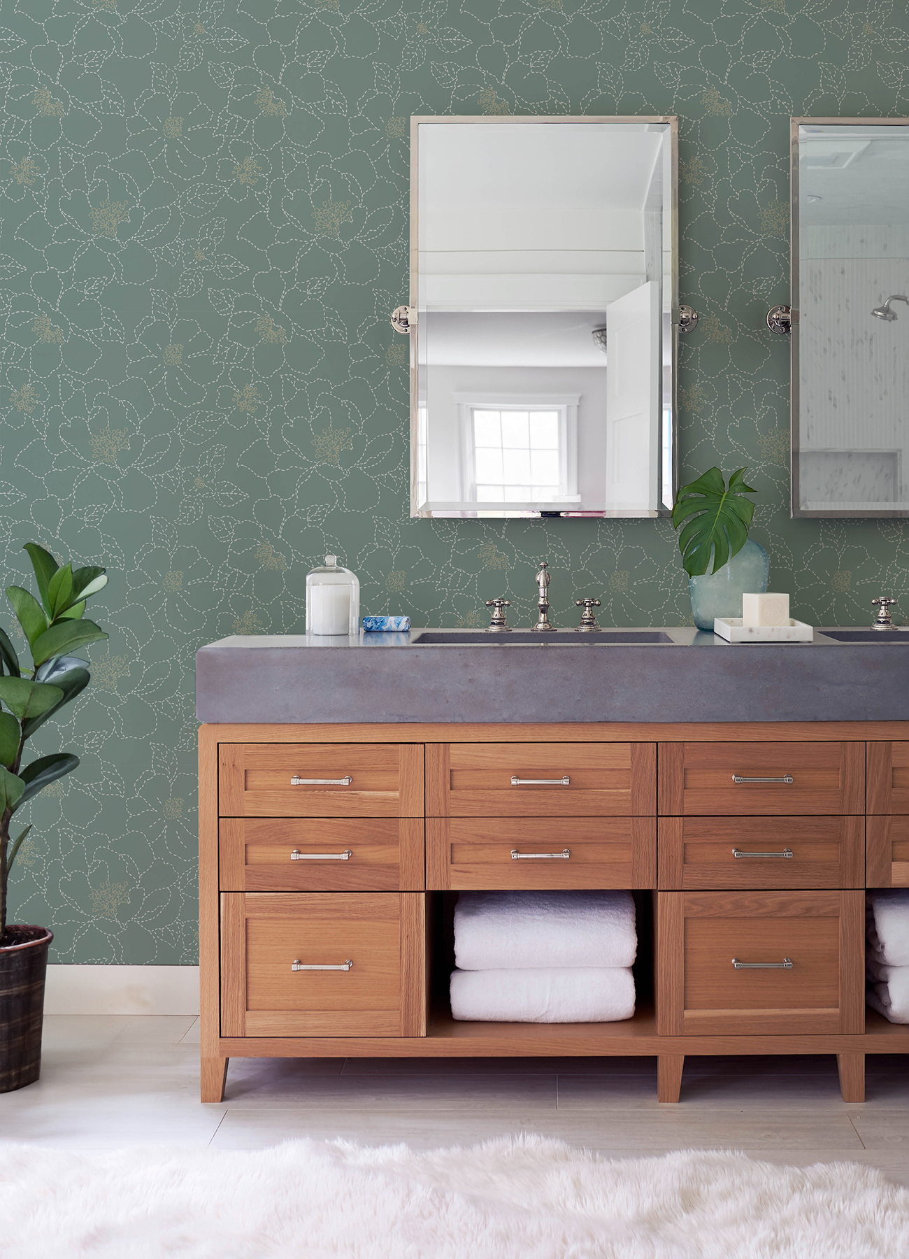 Papier peint Fleur Magnolia Gardena vert bleu doré - Harmony de Lutèce | Réf. LTC-FD27006