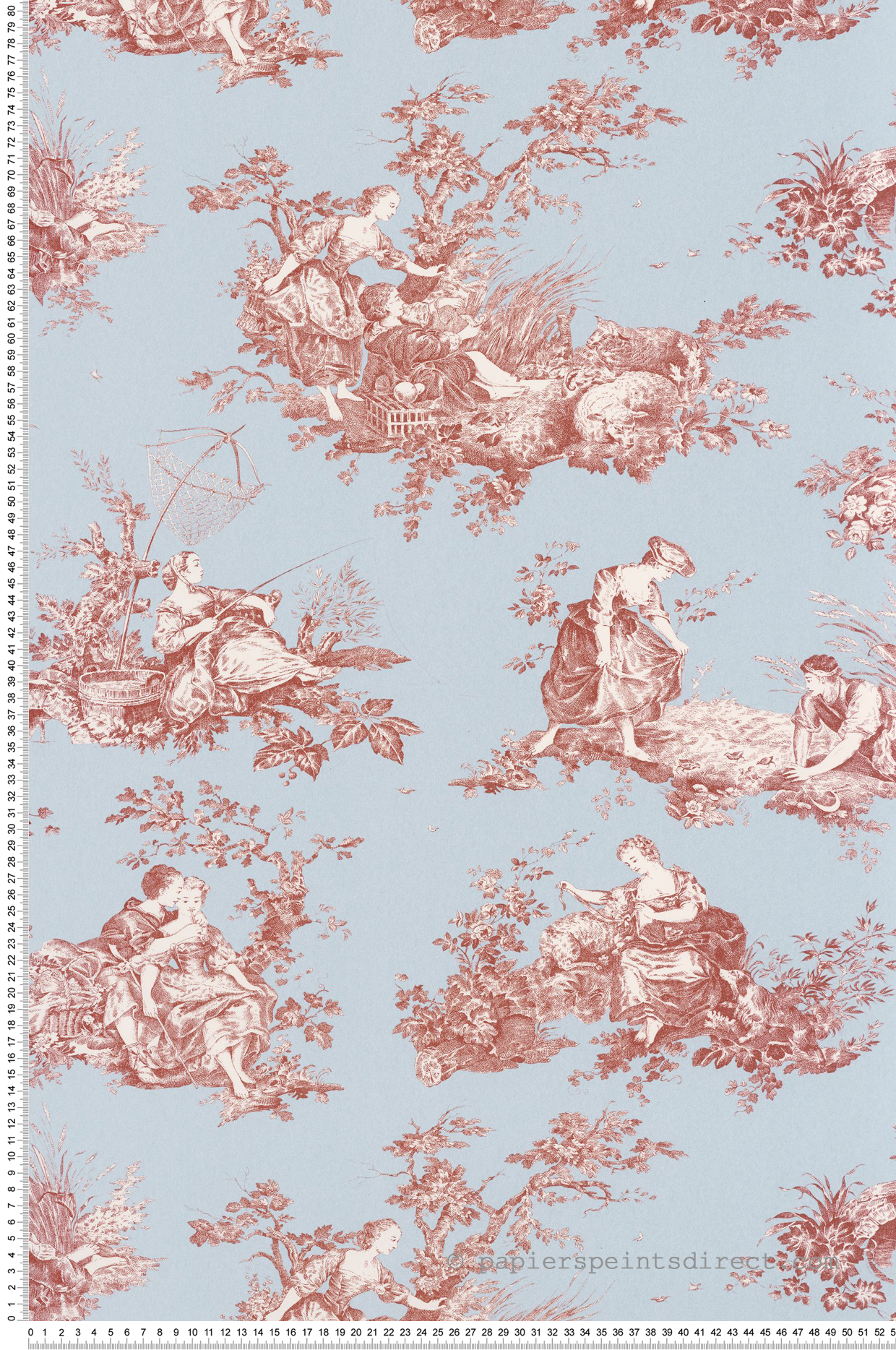 Papier peint Scene D'Été rouge grenat - Les Belles Toiles De Jouy 2 de Casadéco | Réf. BTJD87916808