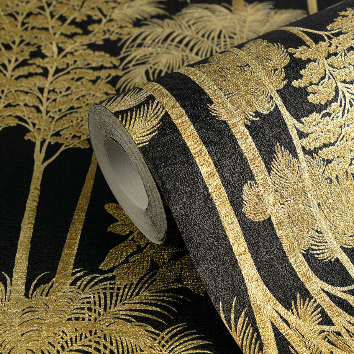 Papier peint Palmeraie Arbre Jungle noir doré - Cuba 2 d'A.S. Création ROLL | Réf. AS-791623