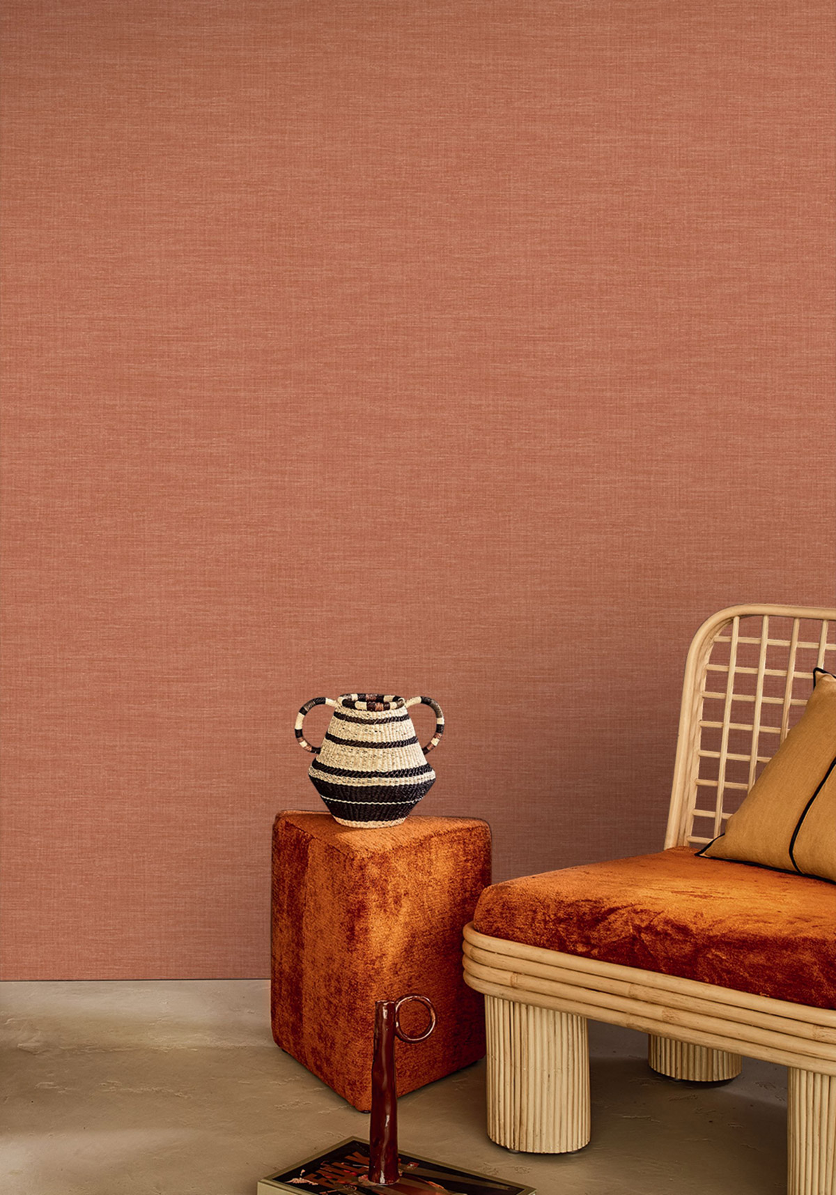 Papier peint Lin Shinok orange corail - Le Lin 3 de Casamance | Réf. CAS-F73819772