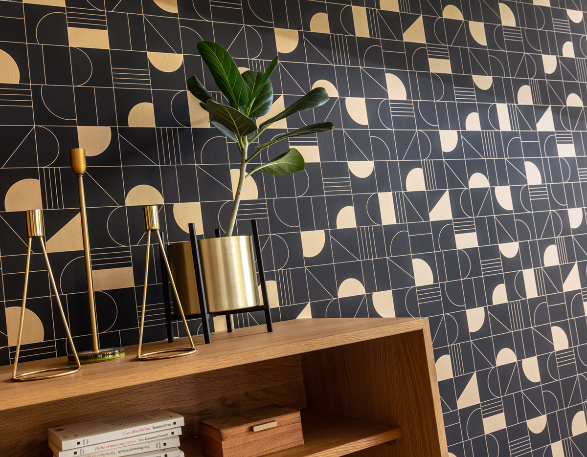 Papier peint Géométrique Puzzle noir - Labyrinth de Casélio AMB | Réf. LBY102109026