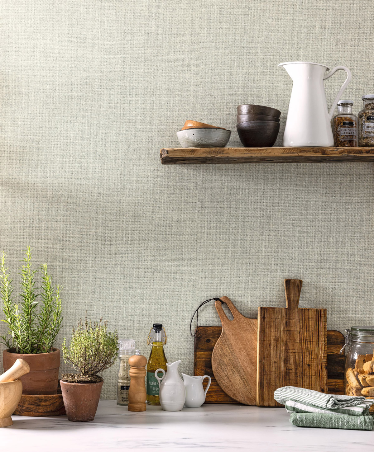 Papier peint Effet Toile de Jute céladon - Green Life 2 de Casélio | Réf. GNL2104017120