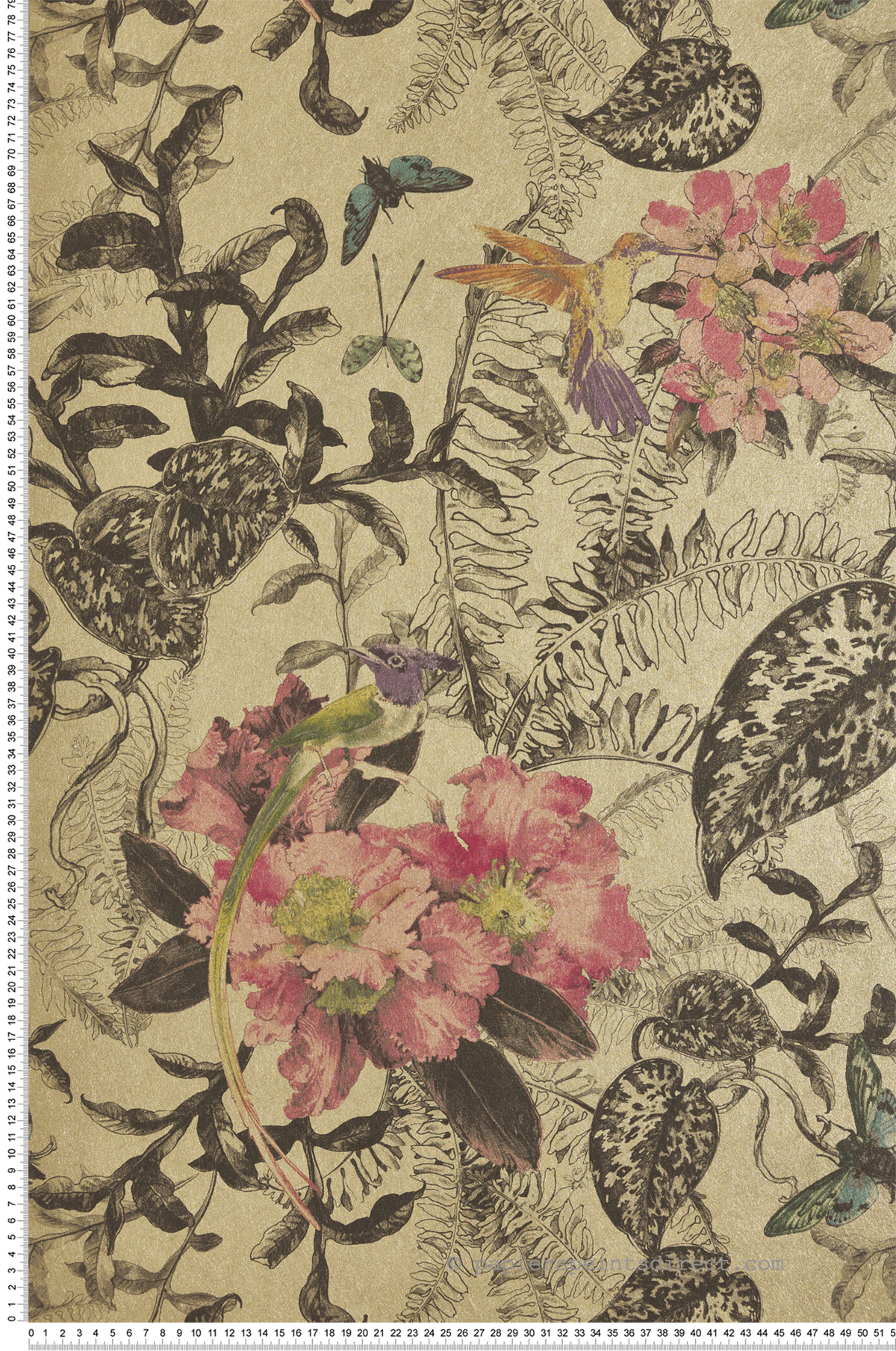Papier peint Fleur et Colibri doré et rose - Willow d'Initiales | Réf. INI-00814401