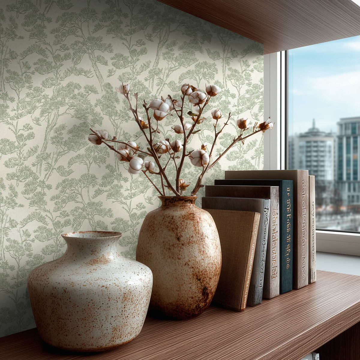 Papier peint Japonais Naturel Pins vert amande - Vibes & Styles d'A.S. Création AMB3| Réf. AS-790013
