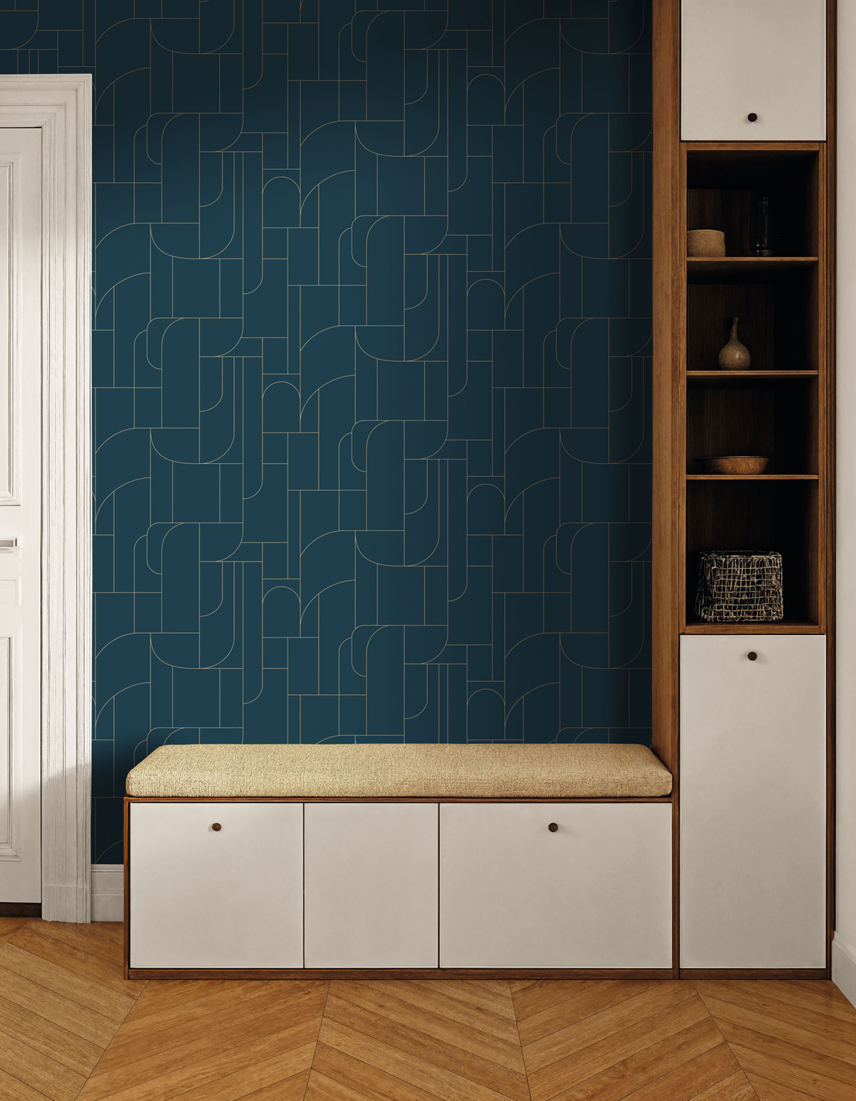 Papier peint Design Géométrie Achille bleu doré - Maison Siméon de Casélio | Réf. MSI107390652