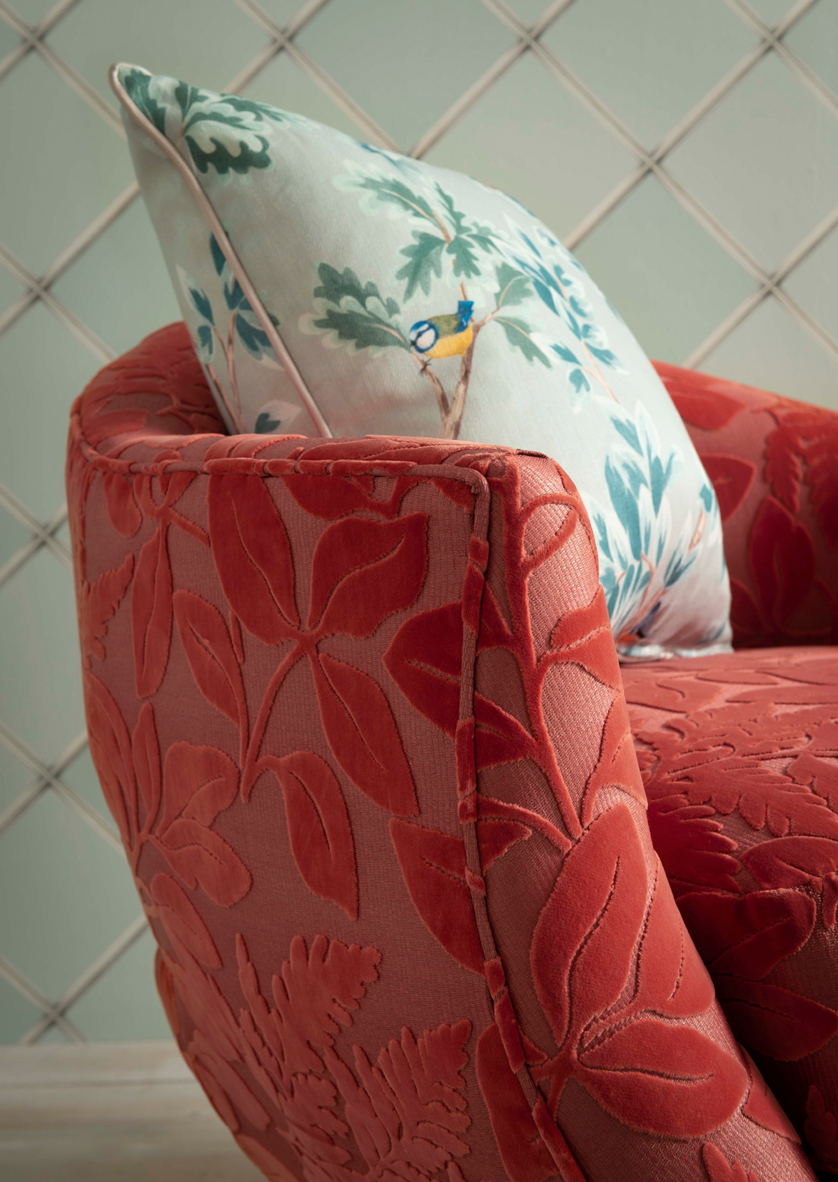 Papier peint Palm House Trellis vert d'eau - Mansfield de Osborne & Little | Réf. OSB-W7451-01