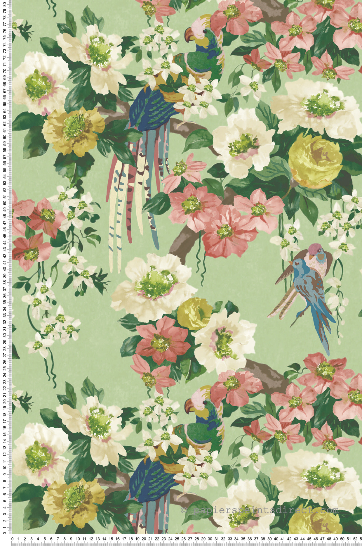 Papier peint Oiseau Floral Serenade vert amande - V&A Decorative Papers II d'Initiales | Réf. INI-2412-181-02