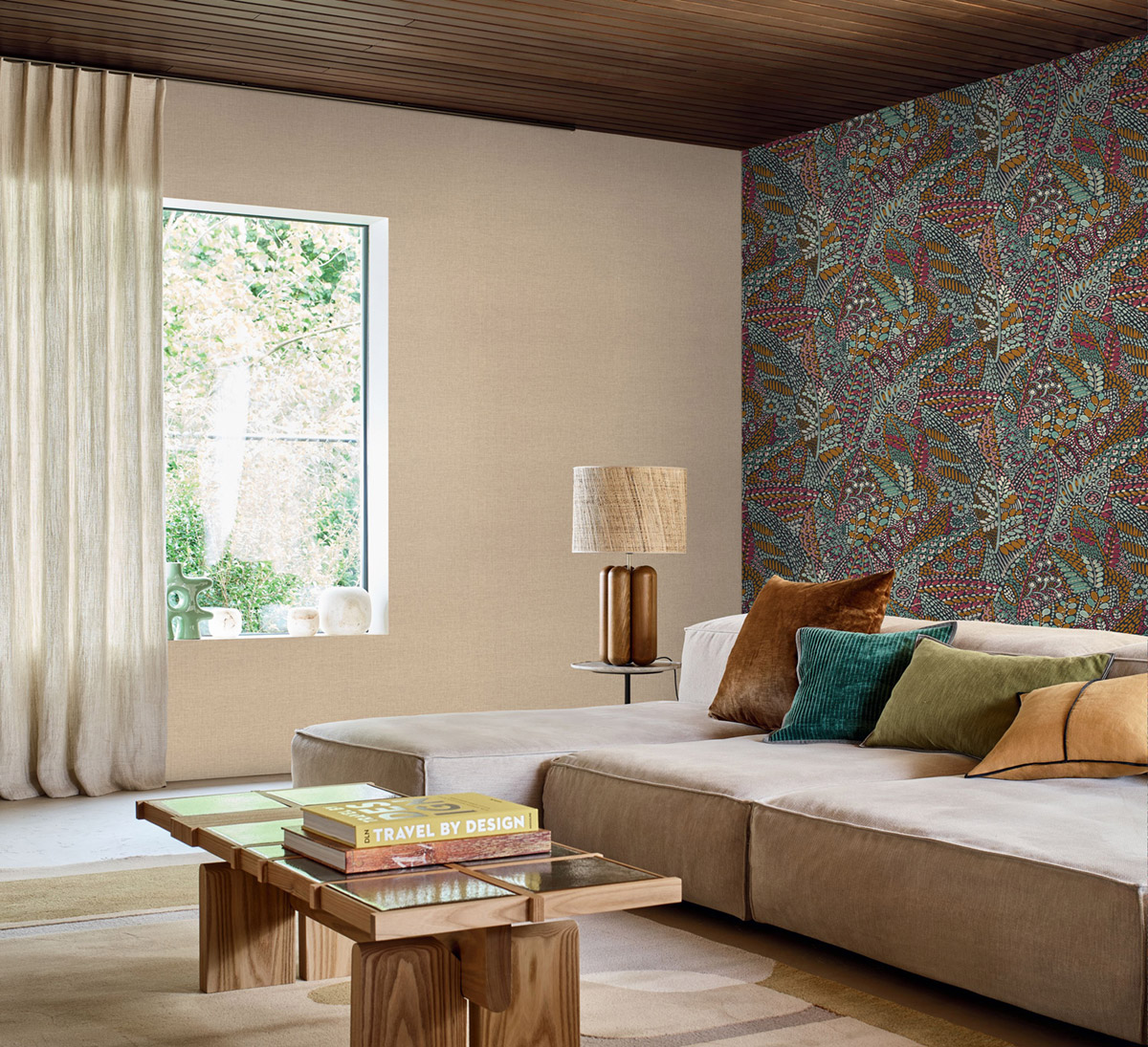 Papier peint Uni Jute Lienzo beige travertin - Casa Azul de Casamance | Réf. CAS-76332650