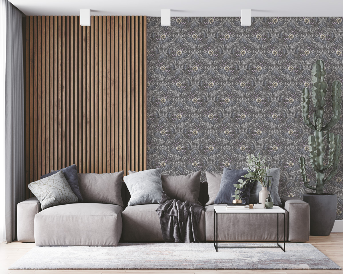 Papier peint Losange Fleuri gris bleuté - The Wall Llewelyn-Bowen de Lutèce | Réf. LTC-LB25100