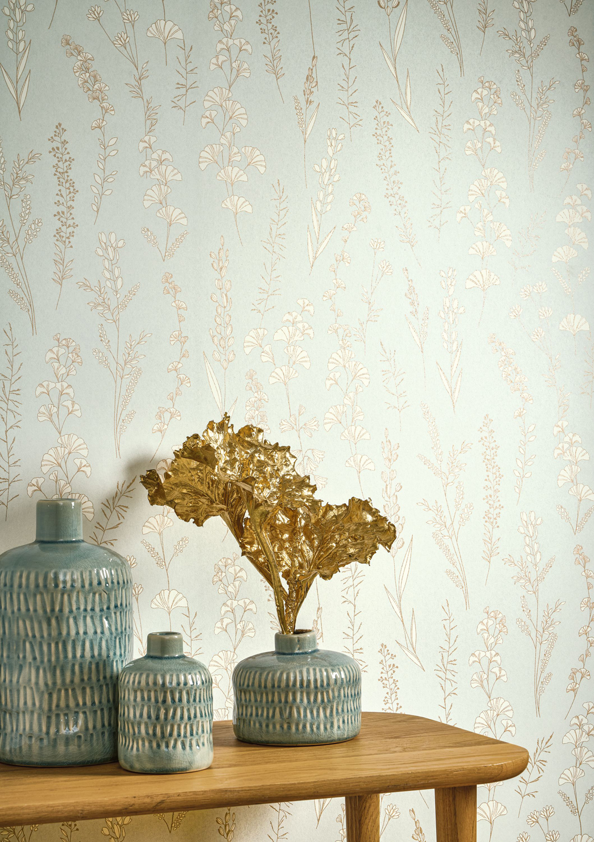 Papier peint Carnet Botanique bleu beige nacré - Le Beau Jardin de Casadéco | Réf. BJAR202596314