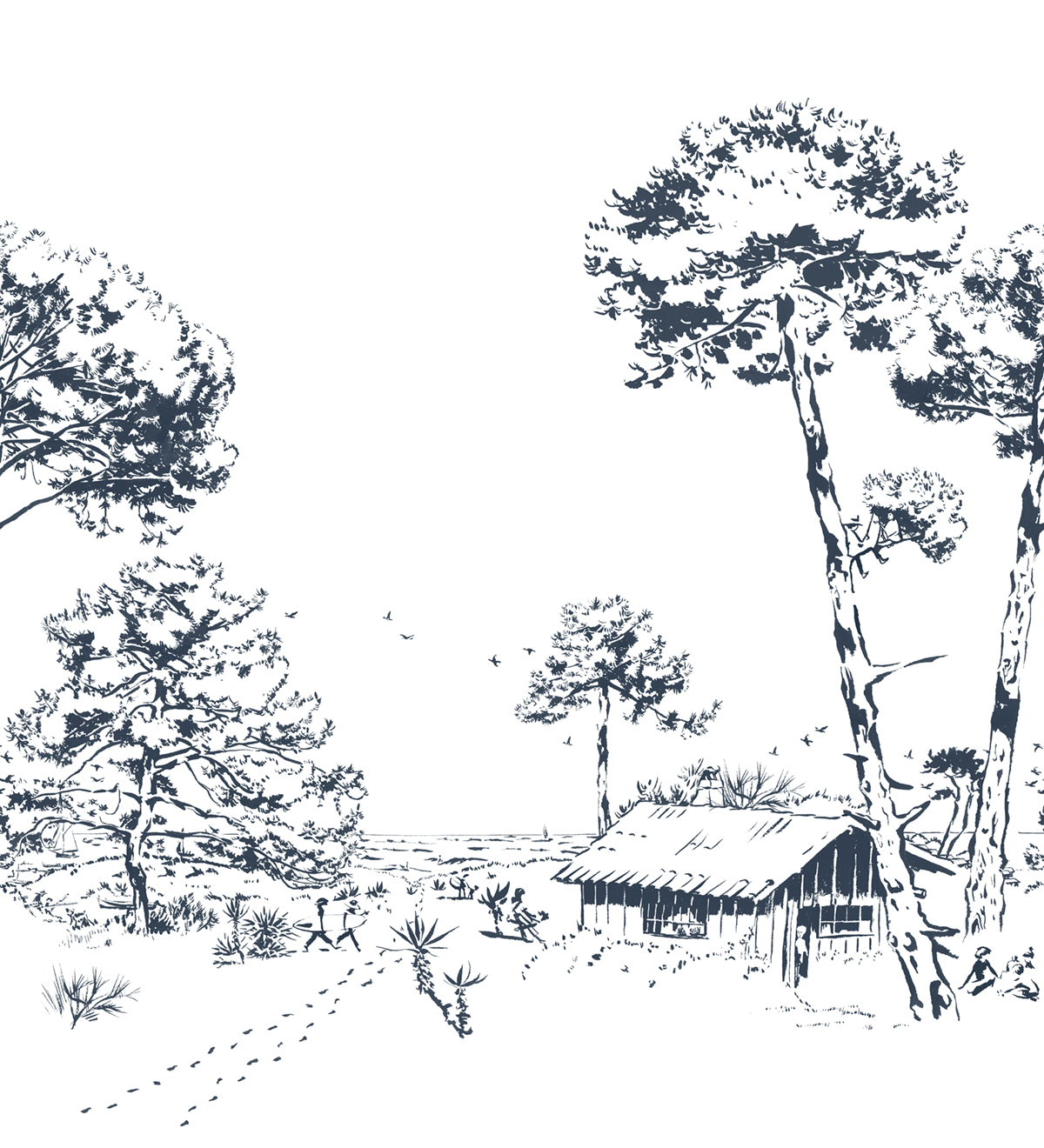 Papier peint panoramique Les Pins Bleu A+B - 1/2/3/4/5/6 - Isidore Leroy