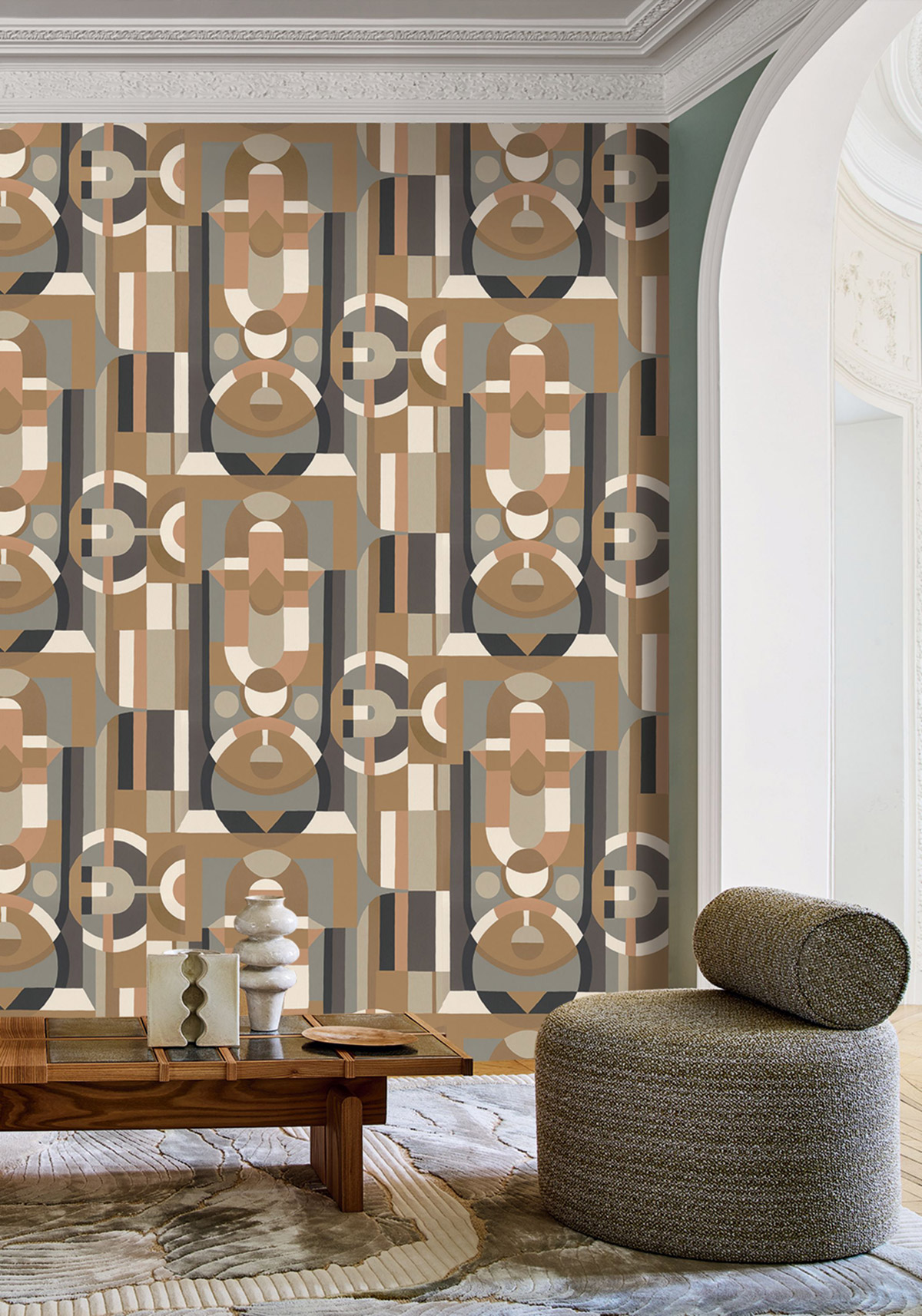 Papier peint Art Déco Vitrail mordoré anthracite doré - Faubourg des Lumières de Casamance | Réf. CAS-76250304