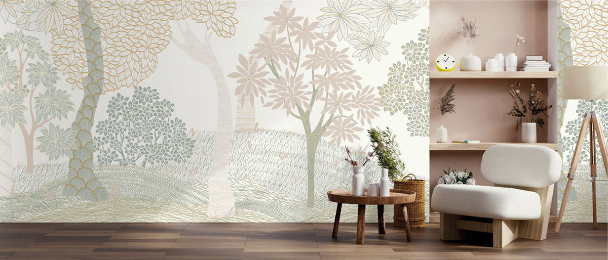 Papier peint Panoramique Forêt Enchantée vert de gris - Dolce Vita de Lutèce | Réf. LTC-56230207