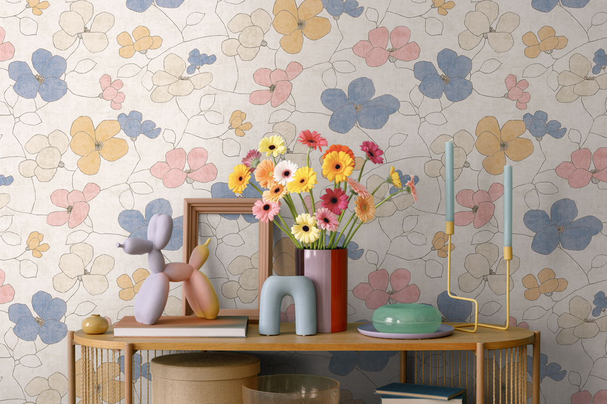 Papier peint Scandinave Fleurs Anémones multicolore - Nordic Feeling d'A.S. Création