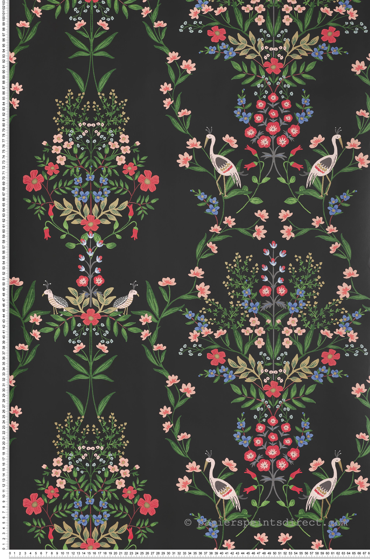 Papier peint Oiseau Grue Luxembourg multicolore noir - Rifle Paper Co. 2 de York (Initiales) | Réf. INI-RP7329