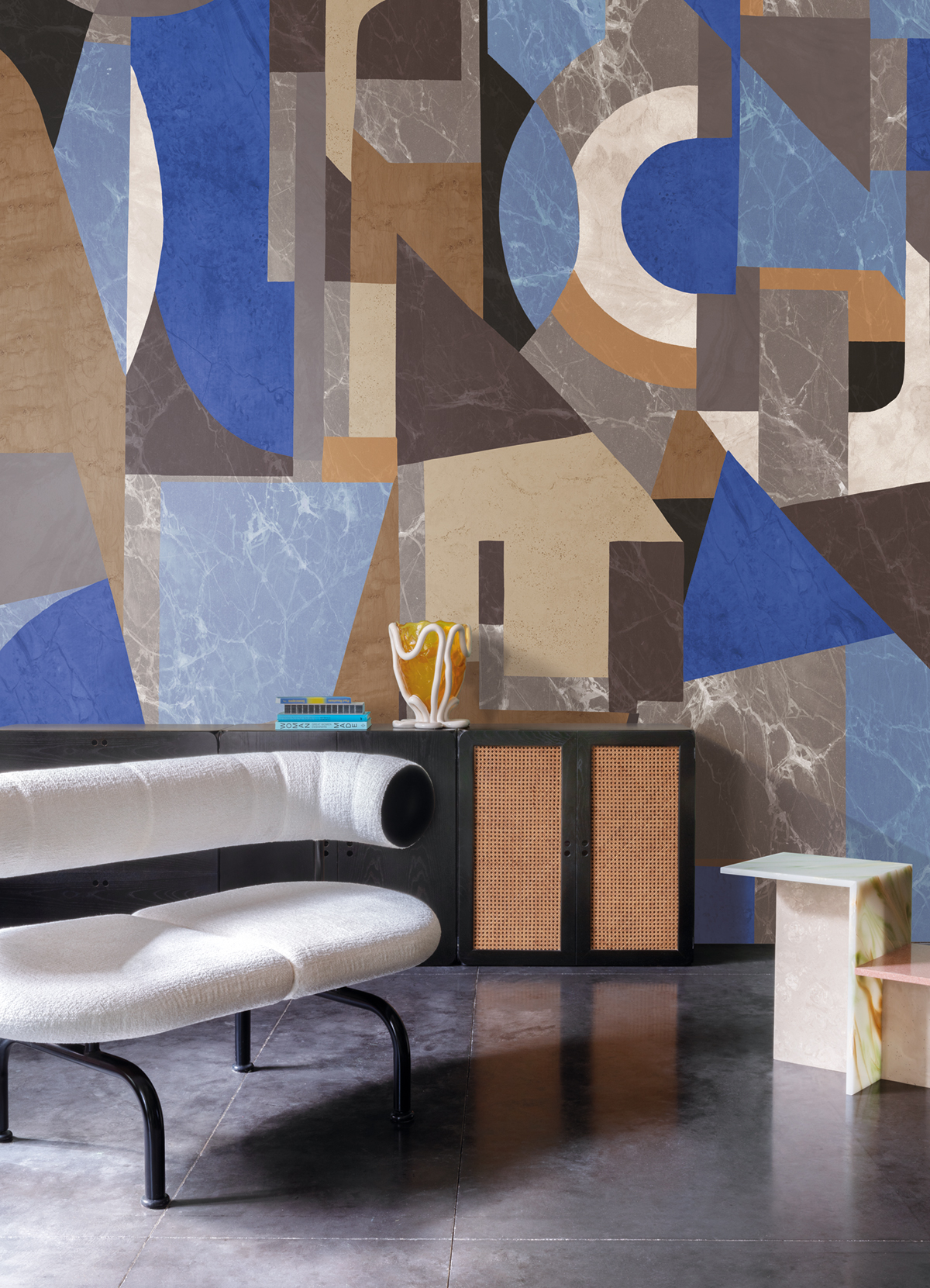 Papier peint panoramique Géométrique Pierre Palazzi bleu - A, B et C H260 - Rock de Masureel | Réf. MAS-DGROC104X-260