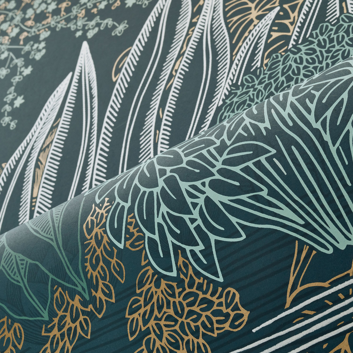 Papier peint Jardin Jasmin bleu pétrole céladon - Square Jasmin de Casamance | Réf. CAS-75680304