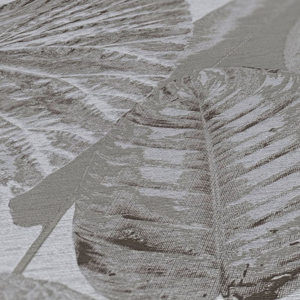 Papier peint Feuilles Palmes Colosia gris argenté - Famous Garden d'A.S. Création AMB5 | Réf. AS-393555