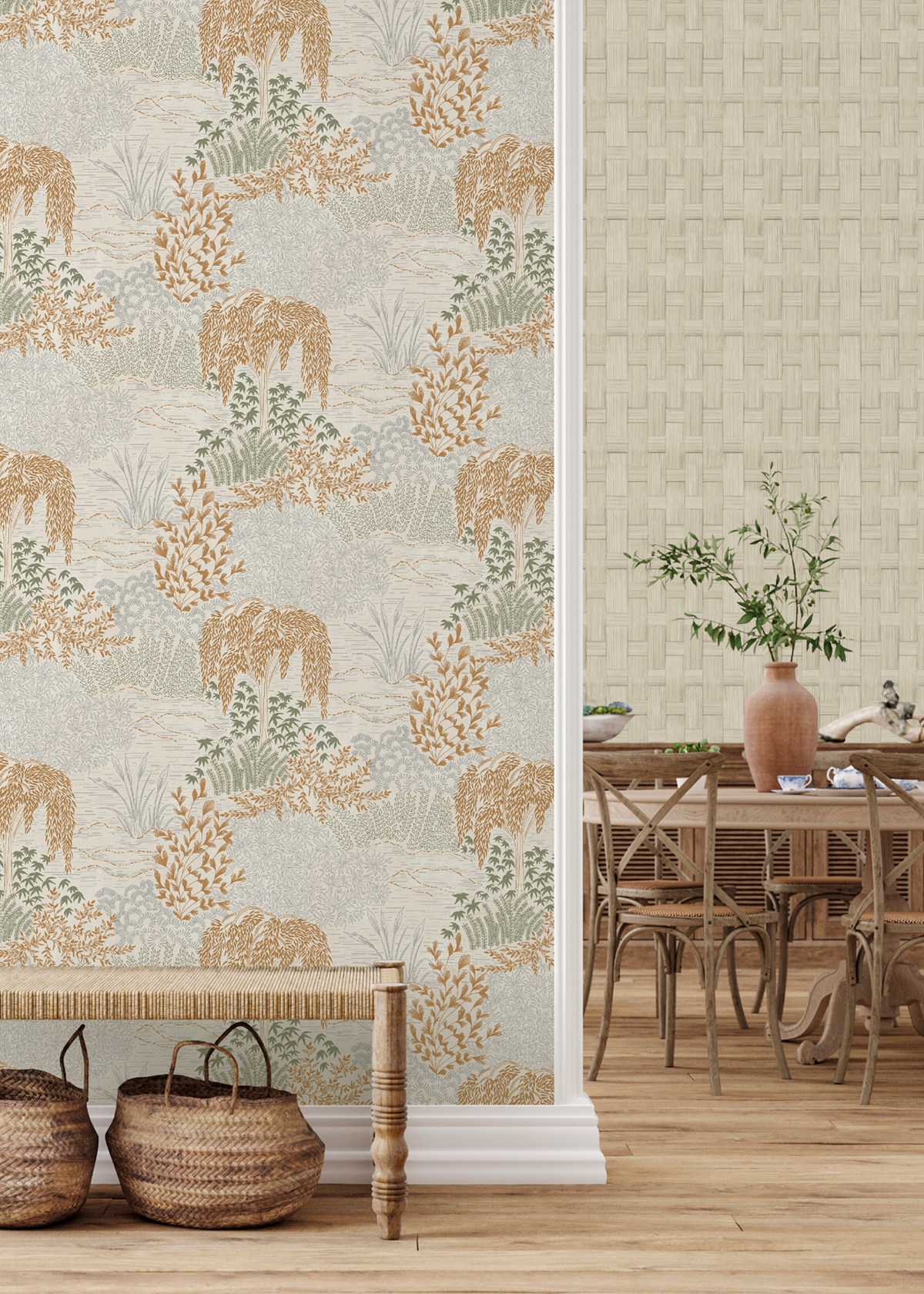 Papier peint Jardin Japonais grège noisette argenté - Cuisines & Bains de Lutèce | Réf. LTC-51231707