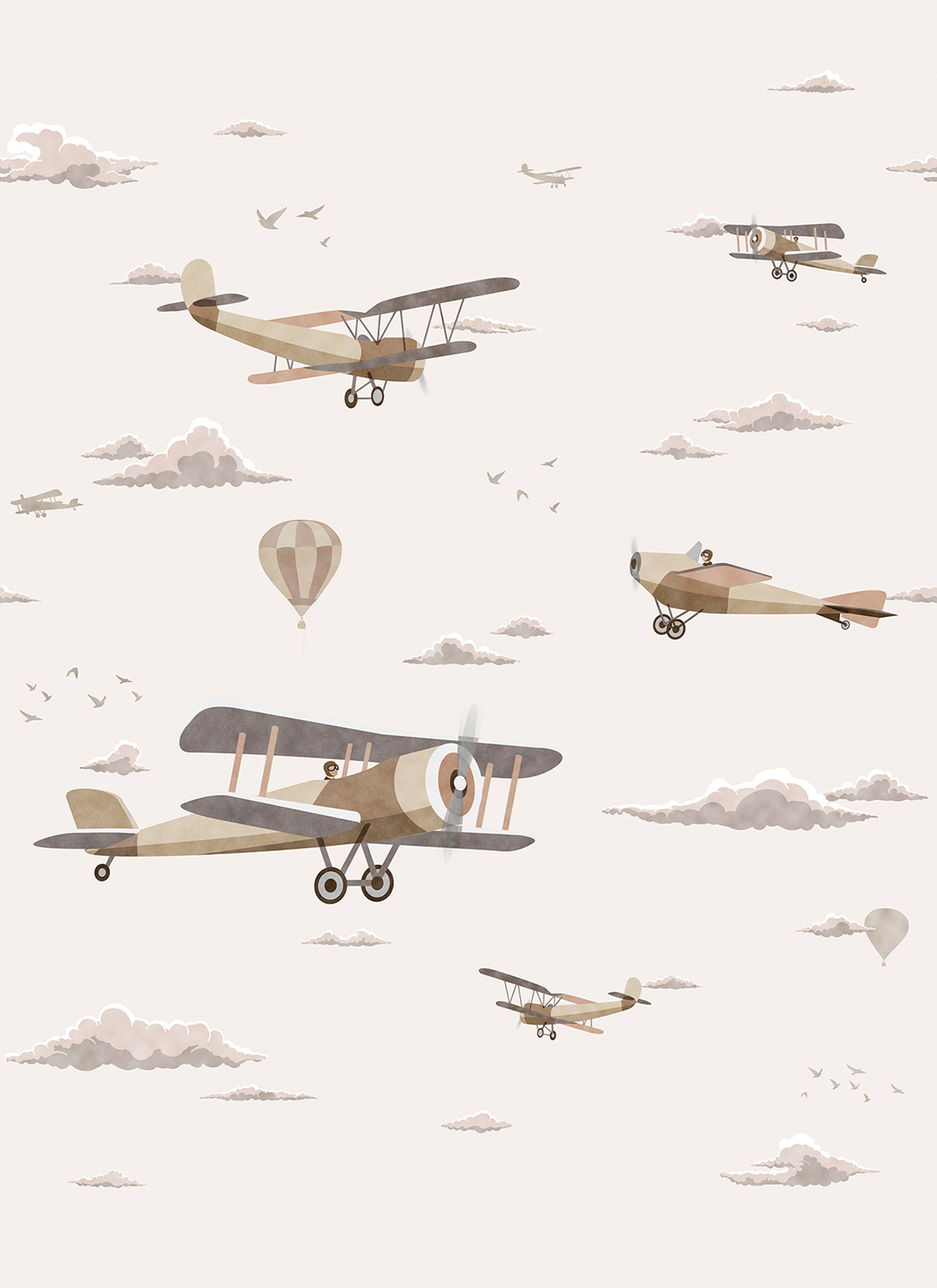 Papier peint panoramique Avion Biplane beige - Panorama 2 de Lutèce | Réf. LTC-PAN1892C