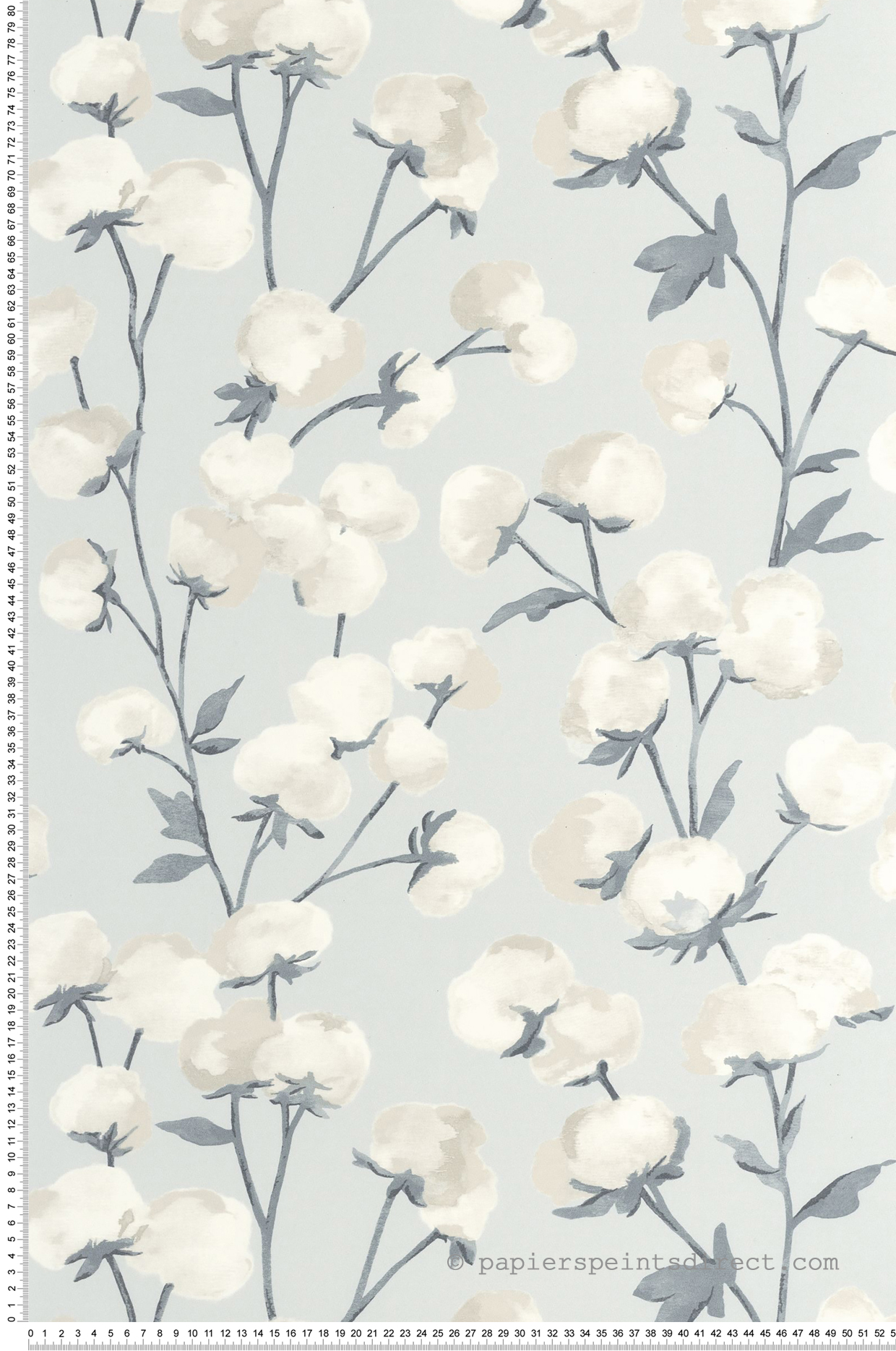 Papier peint Fleur de Coton bleu acier - Soliflore de Casadéco | Réf. SOLI200296226