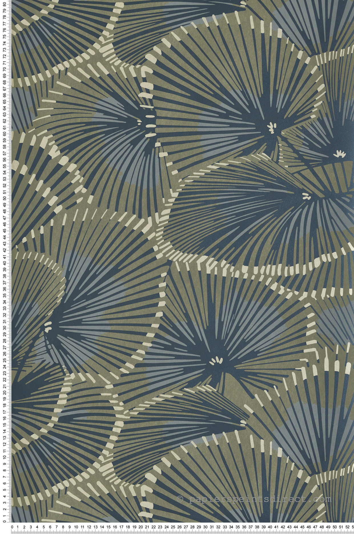 Papier peint Fleur Graphique Cabaret kaki bleu paon - Twenties de Casadéco | Réf. TWNT88647424