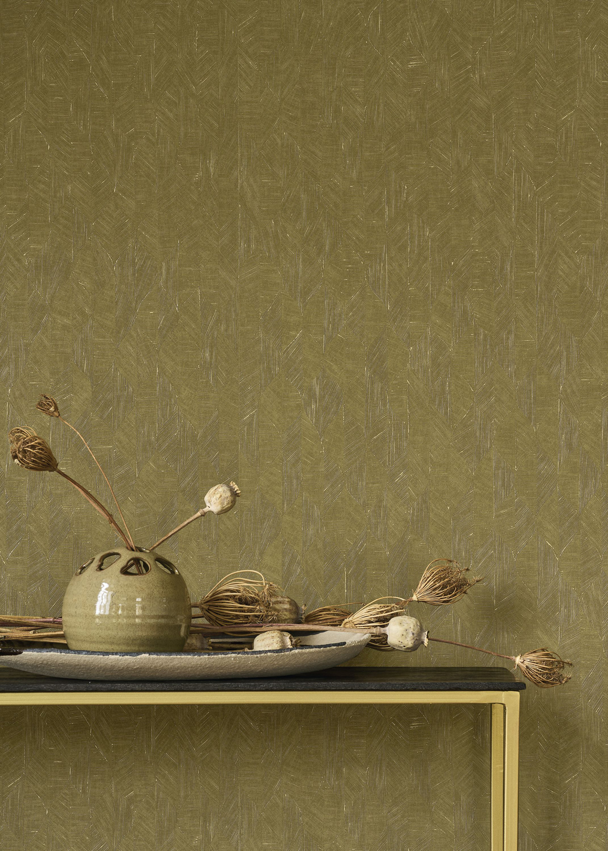 Papier peint Feuille Art Déco Tarrazu kaki - Vegetals de Casadéco AMB2| Réf. VEGE201277667