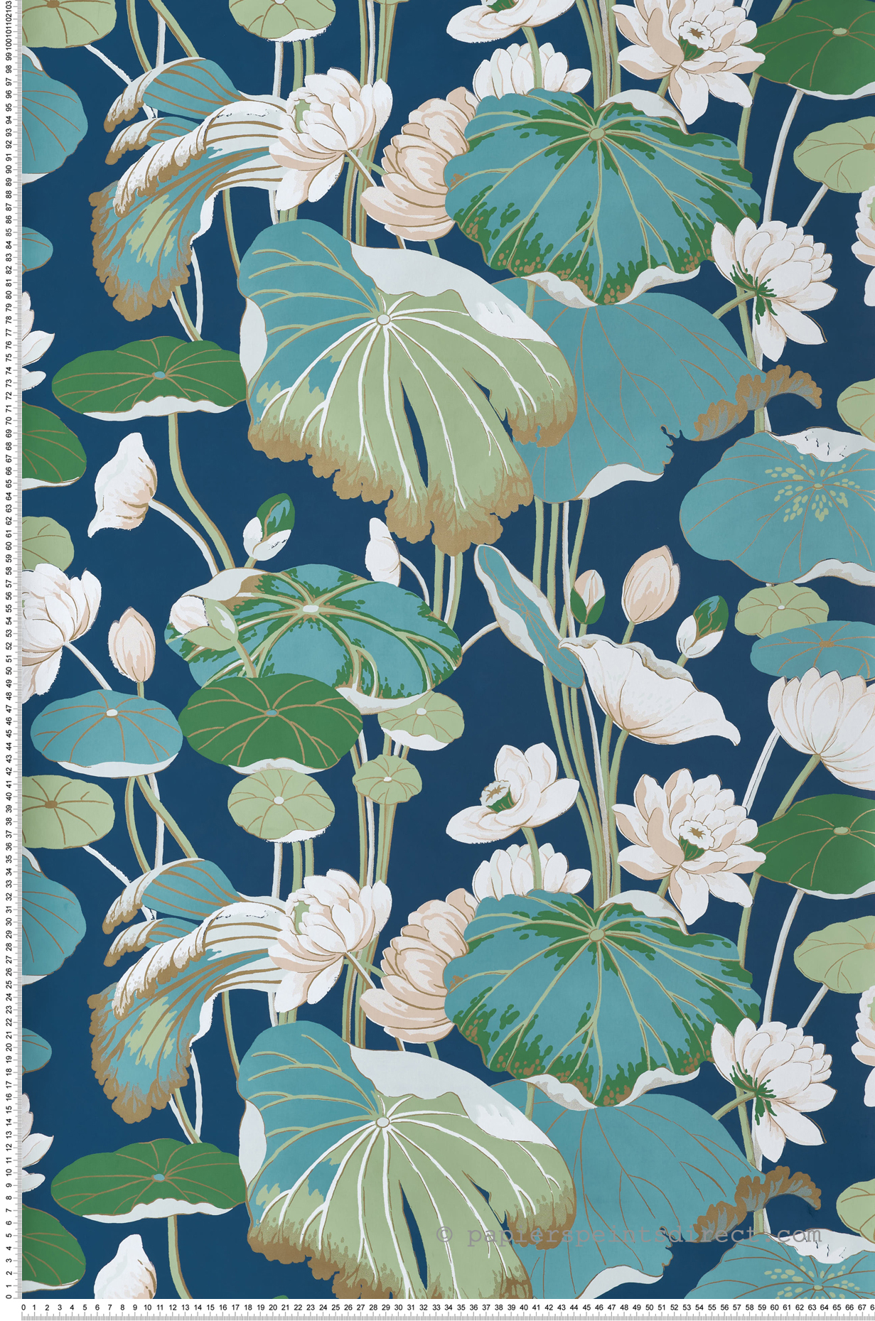 Papier peint Fleur de Lotus bleu paon, vert - Greenhouse de York (Initiales) | Réf. INI-GO8295