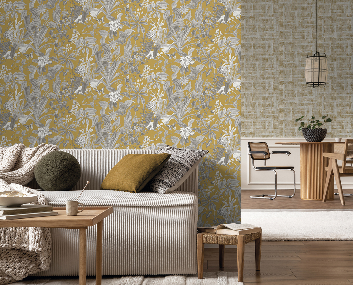 Papier peint Ananas Papillon moutarde - Fidji de Lutèce | Réf. LTC-8506-2