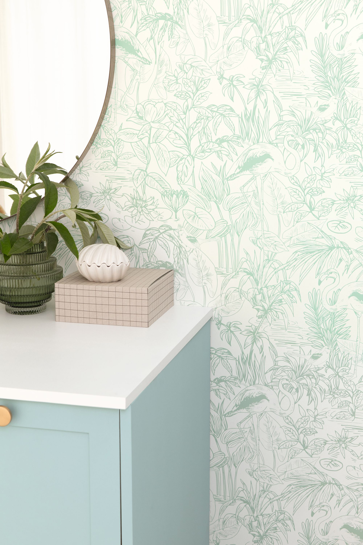 Papier peint Flamant Rose Le Cap vert d'eau - Green & Co de Casélio AMB2 | Réf. GCO103930640