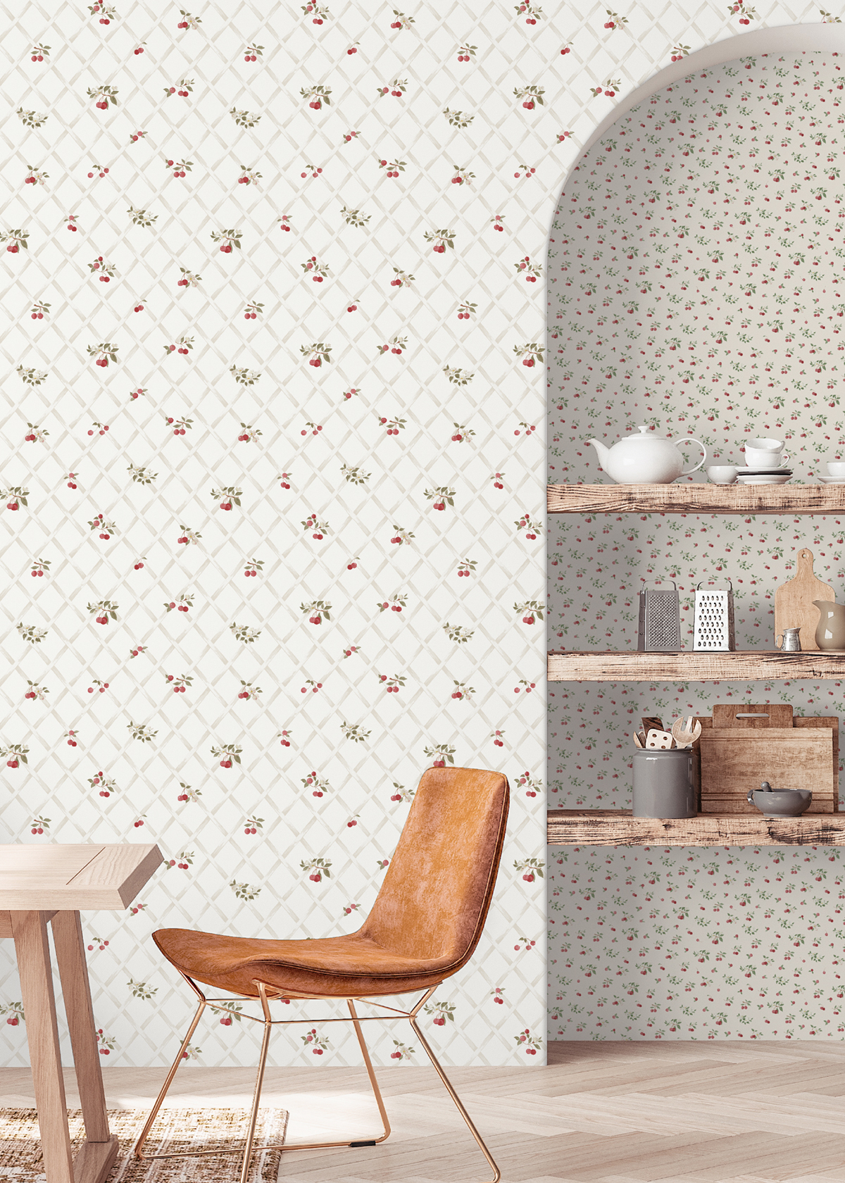 Papier peint Treillis de Cerises violet gris - Cuisines & Bains de Lutèce | Réf. LTC-51230809