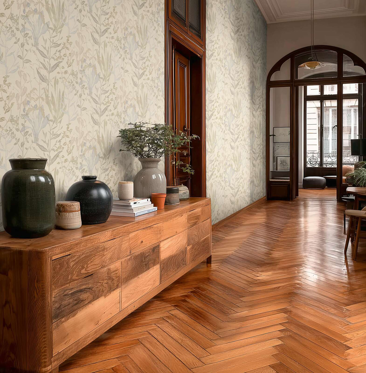 Papier peint Botanique Aquarelle Herbes beige - Vibes & Styles d'A.S. Création AMB2| Réf. AS-790091